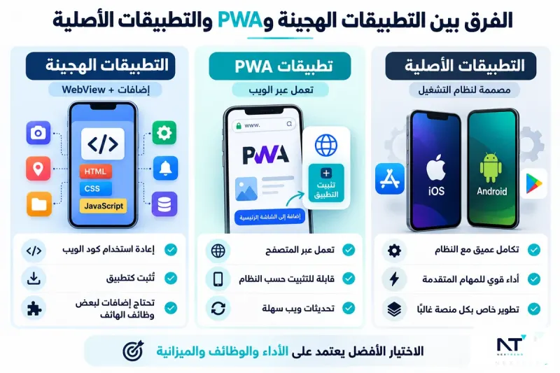 مقارنة التطبيقات الهجينة وتطبيقات الويب التقدمية والتطبيقات الأصلية